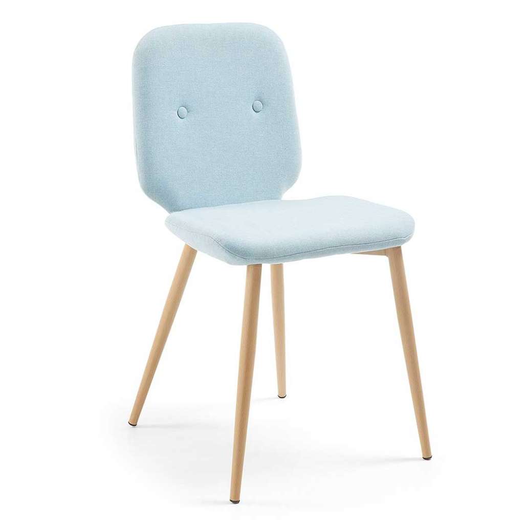 Skandi Design Stühle in Hellblau Webstoff Metallgestell in Holz Naturfarben (4er Set)