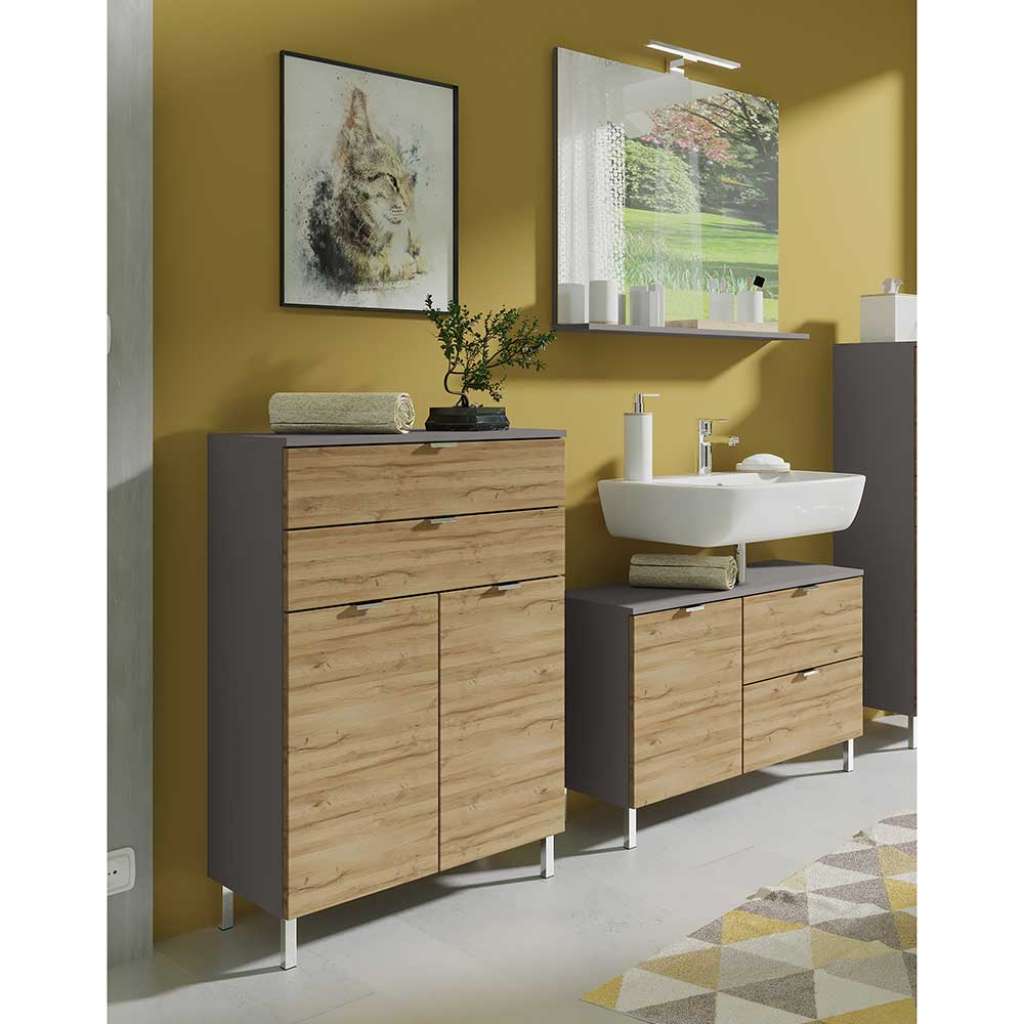 Badezimmermöbel Set in Wildeichefarben Dunkelgrau (3-teilig)
