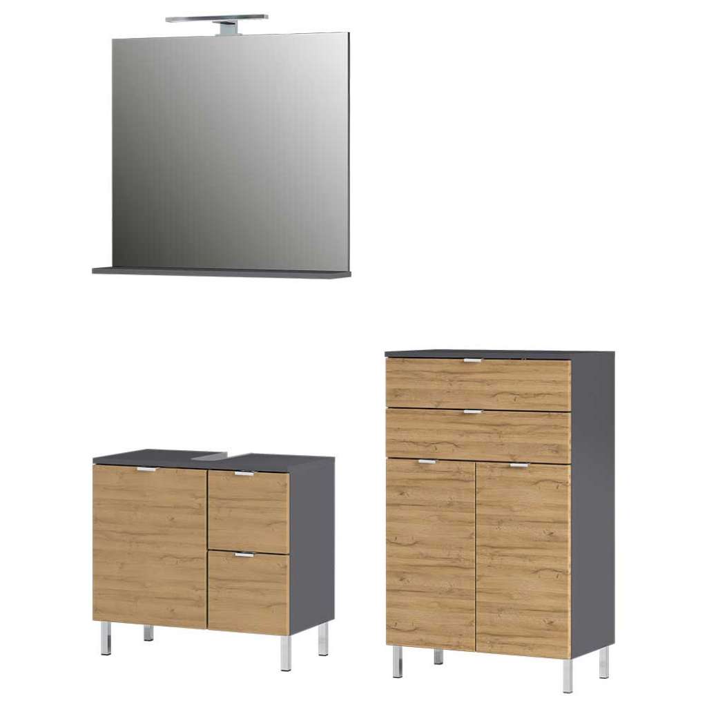 Waschplatz Set in Wildeichefarben und Dunkelgrau 120 cm breit (3-teilig)