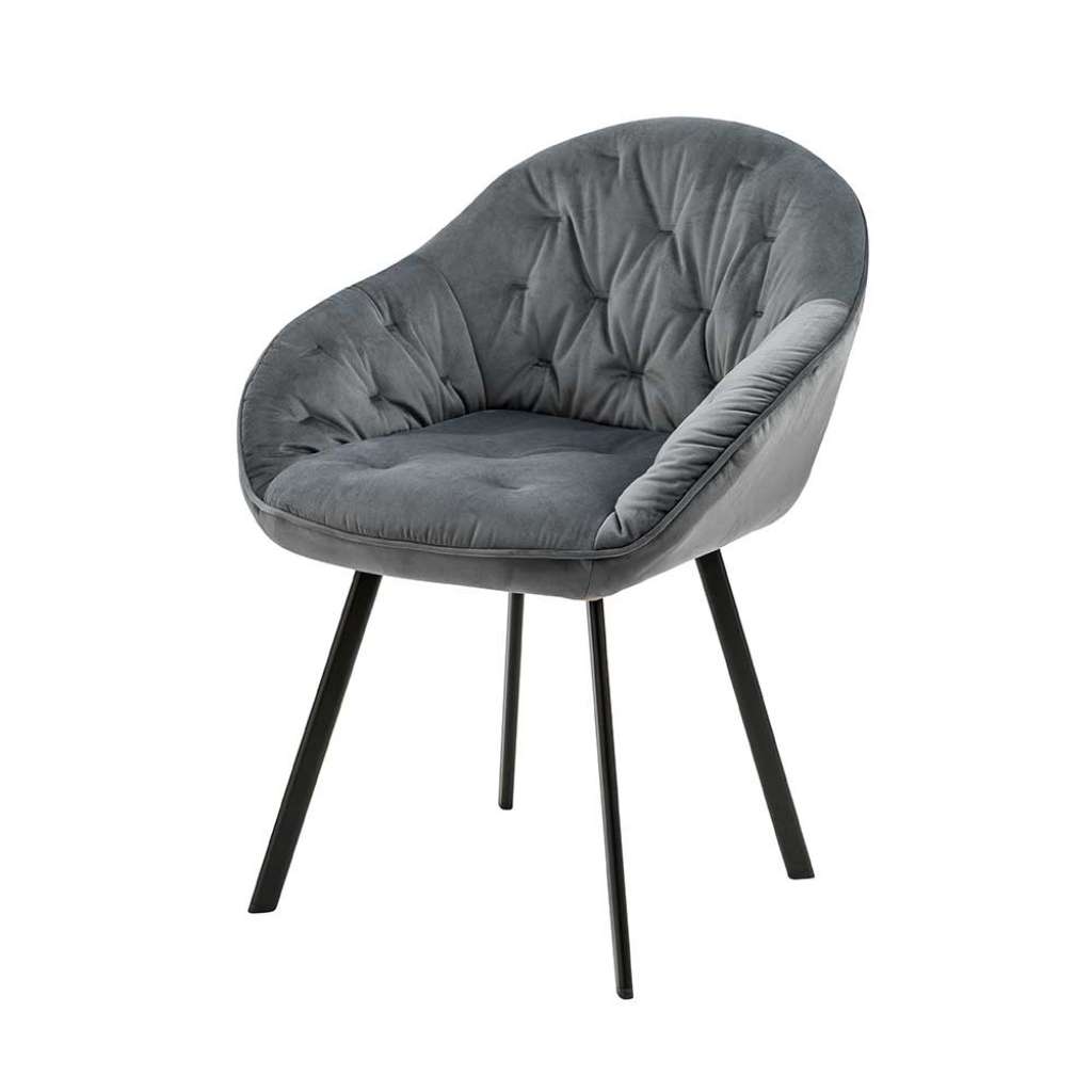 Armlehnstühle in Grau Samt Metallgestell in Schwarz (2er Set)