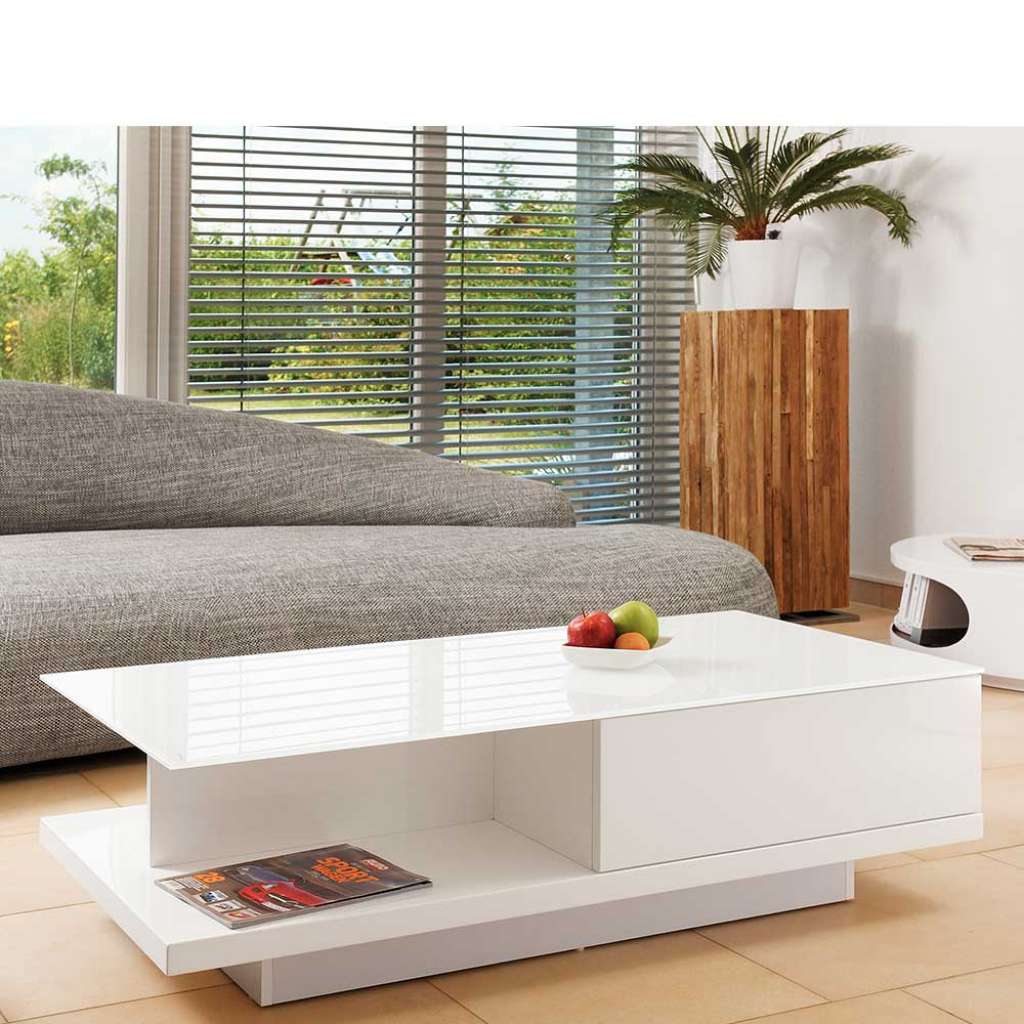 Wohnzimmertisch in Hochglanz Weiß Sockelgestell