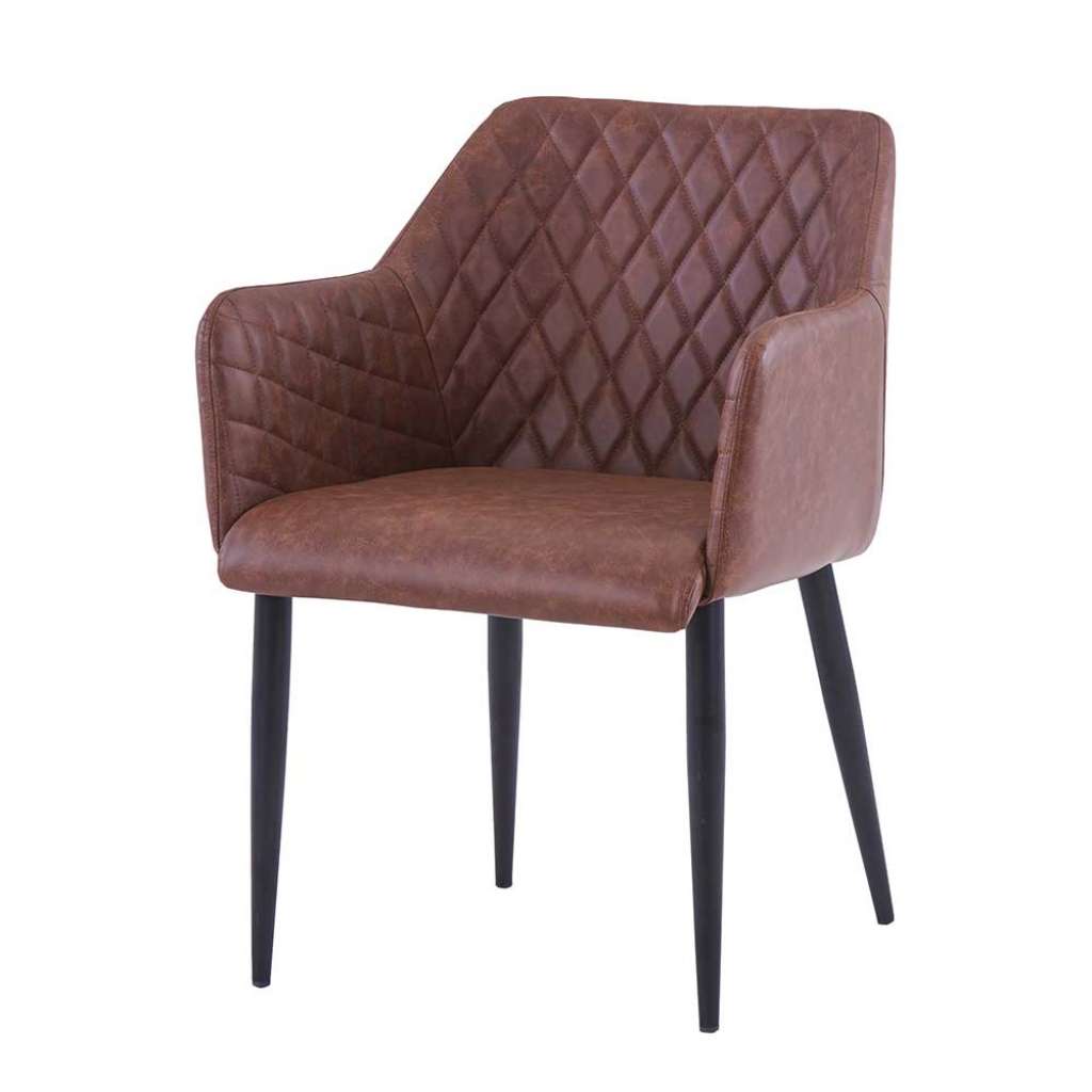 Esszimmersessel in Cognac Braun Kunstleder Metallgestell in Schwarz