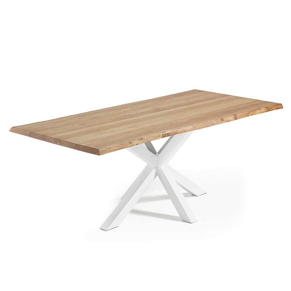 Esszimmer Tisch aus Eiche Massivholz und weißem Stahl 220 cm breit