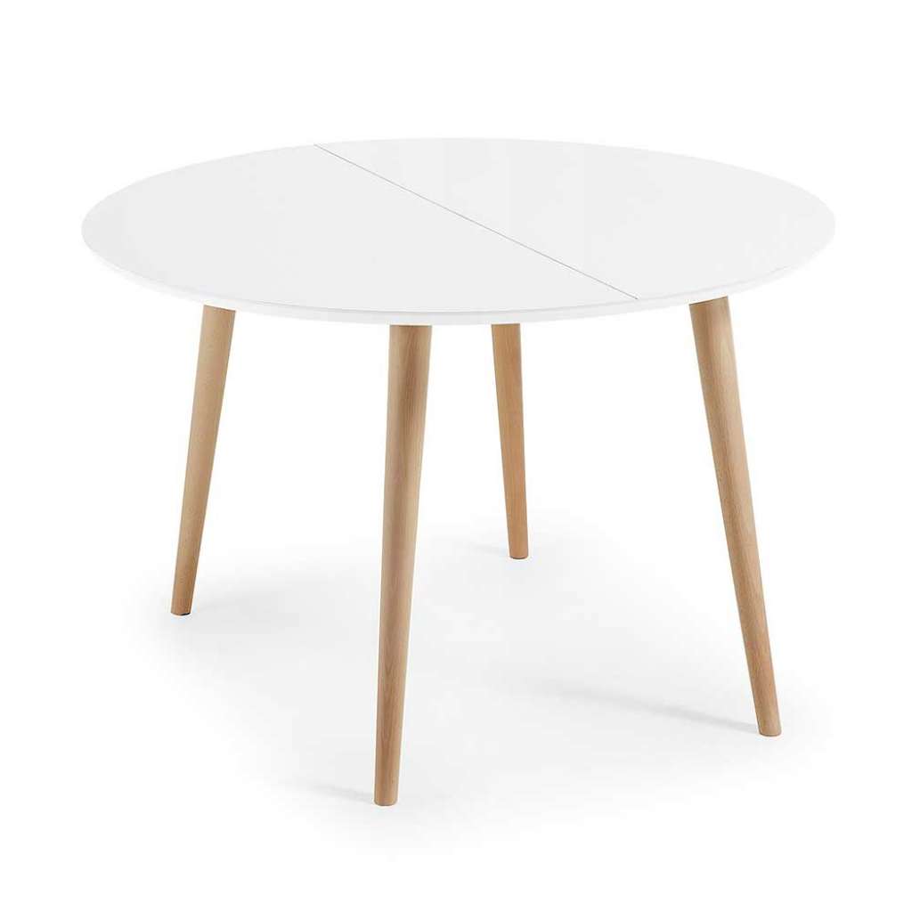 Runder Esstisch in Weiß und Buchefarben Skandi Design