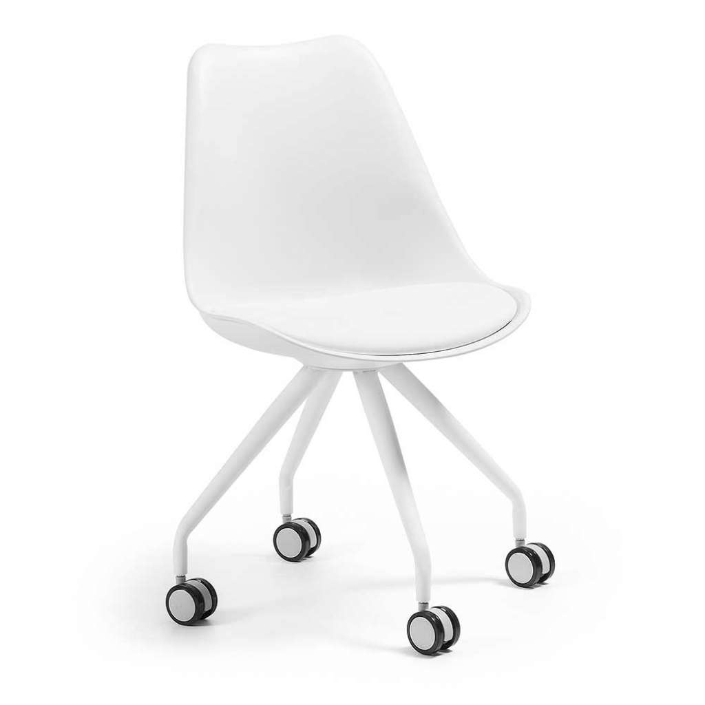 Rollen Stühle in Weiß Kunstleder gepolsterter Sitzfläche (2er Set)