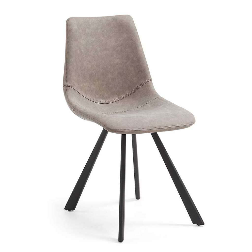 Esstisch Stühle in Taupe Kunstleder vier schwarzen Stuhlbeinen (2er Set)