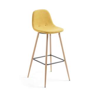 Design Barstühle in Gelb Webstoff 4-Fuß Gestell aus Metall (2er Set)