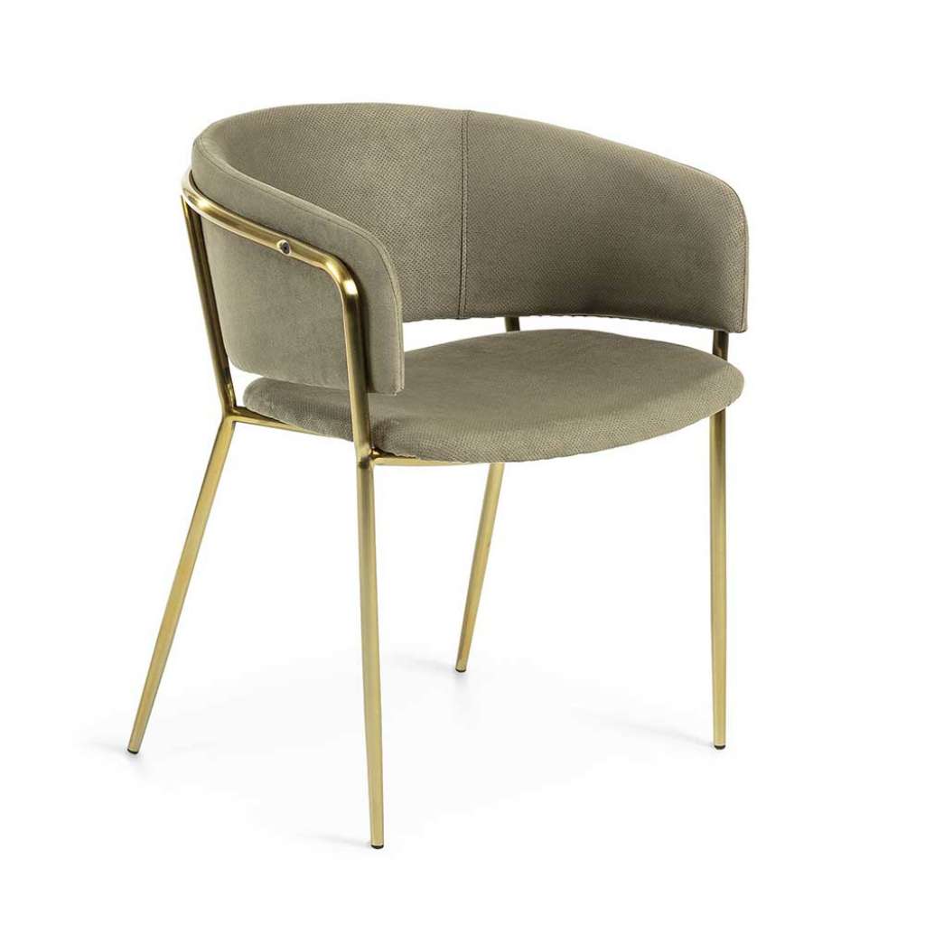 Samt Stühle in Khaki Metallgestell in Goldfarben (2er Set)
