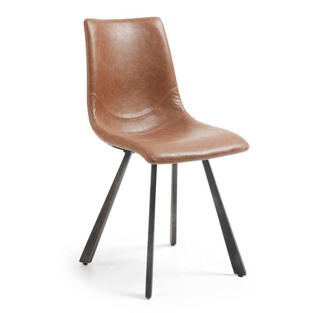 Stühle in Cognac Braun Kunstleder Metallgestell in Schwarz (4er Set)