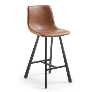 Hocker in Cognac Braun Kunstleder Rückenlehne (2er Set)