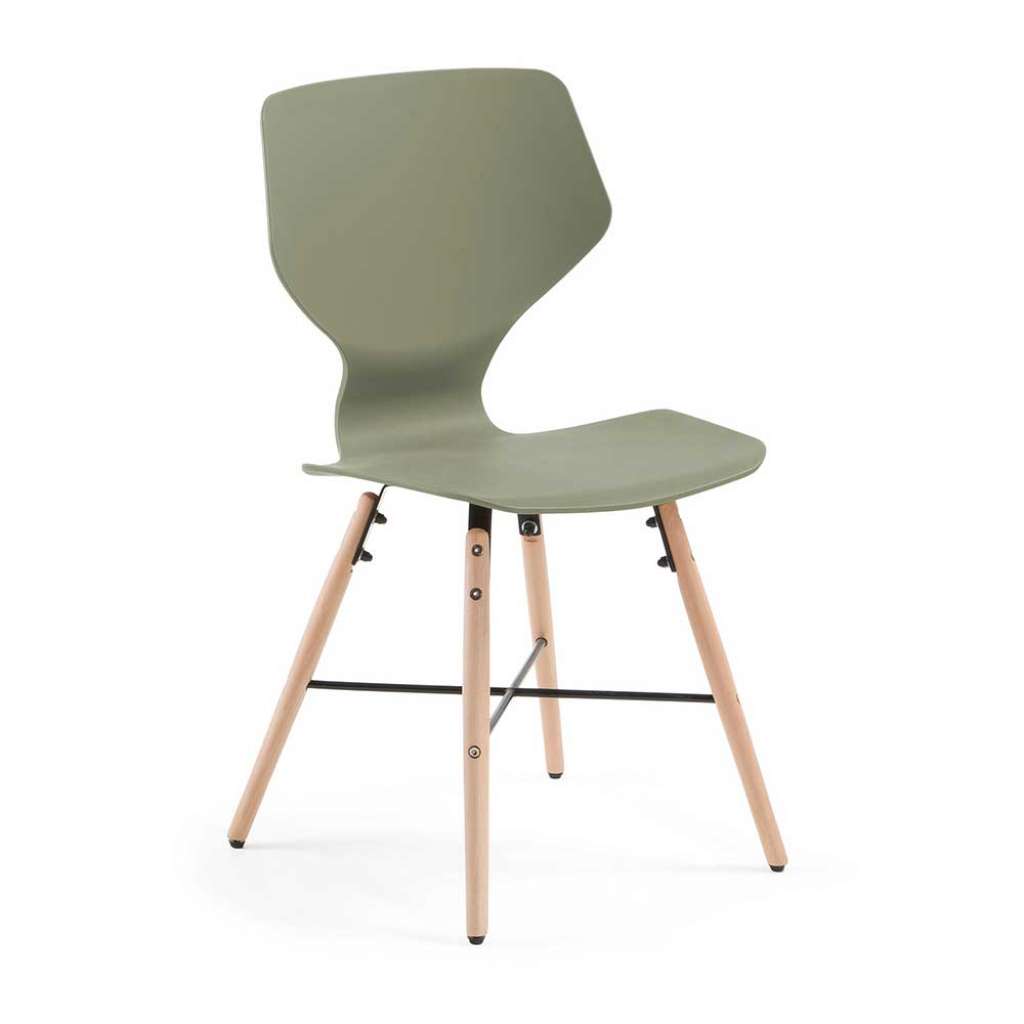 Esstischstühle in Graugrün Kunststoff Massivholzgestell (4er Set)