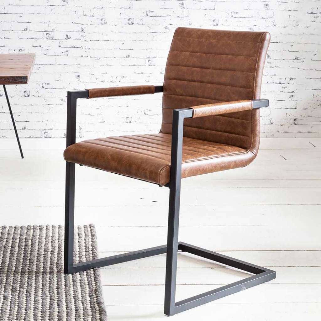 Armlehnen Schwingstühle in Cognac Braun Kunstleder 50 cm Sitzhöhe (2er Set)