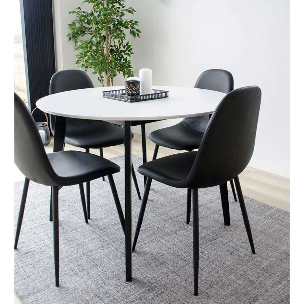 Esszimmer Sitzgruppe in Schwarz und Weiß rundem Esstisch (5-teilig)
