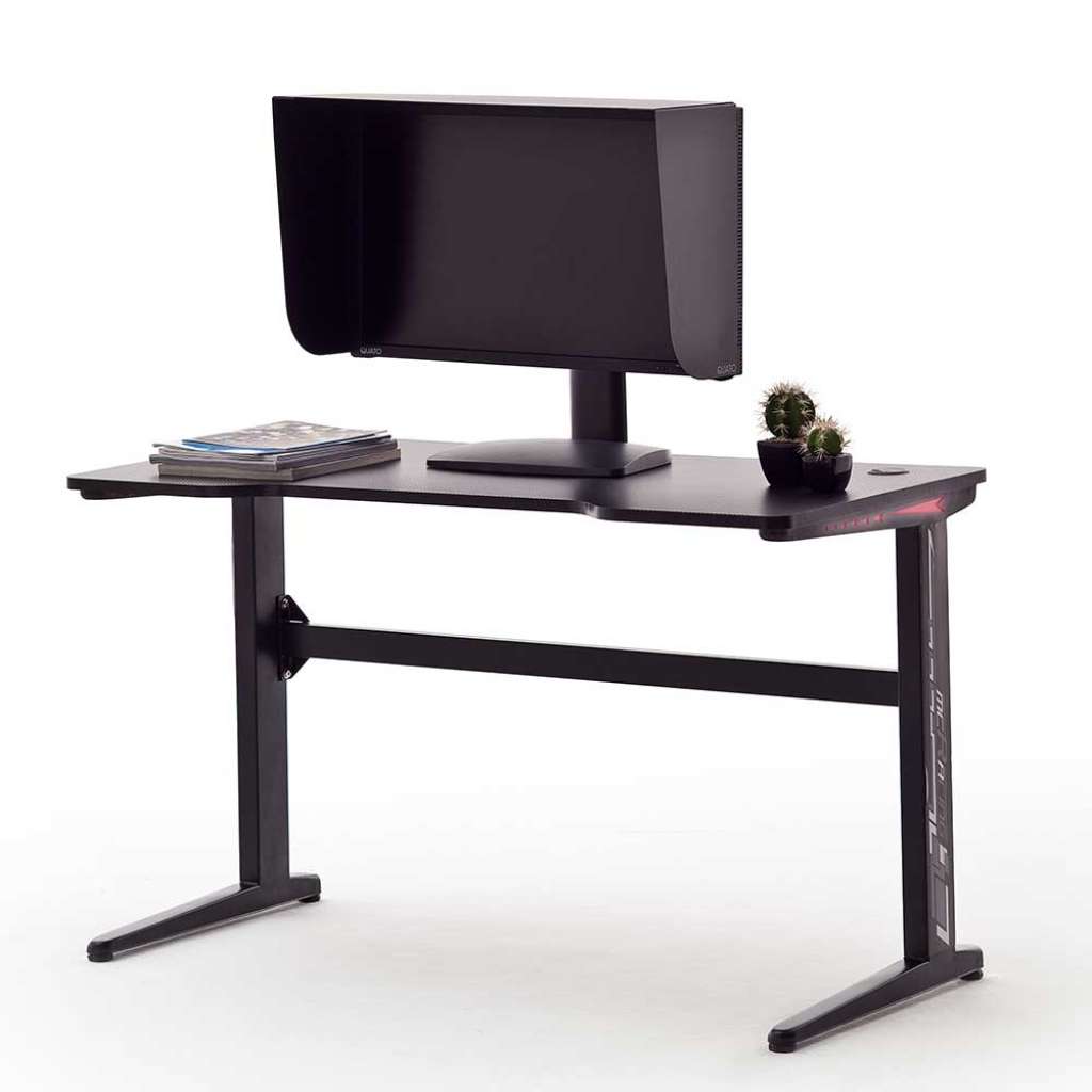 Metallschreibtisch in Schwarz LED Beleuchtung