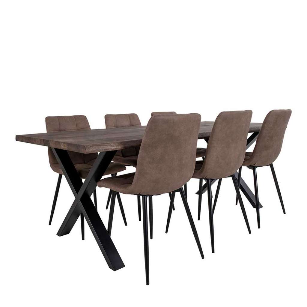 Essgruppe in Eiche dunkel und Hellbraun 2 m Tisch (7-teilig)