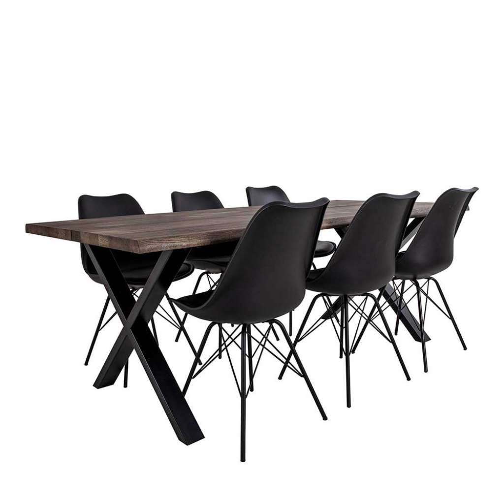Esszimmerkombination in Eiche dunkel und Schwarz 200 cm Esstisch (7-teilig)