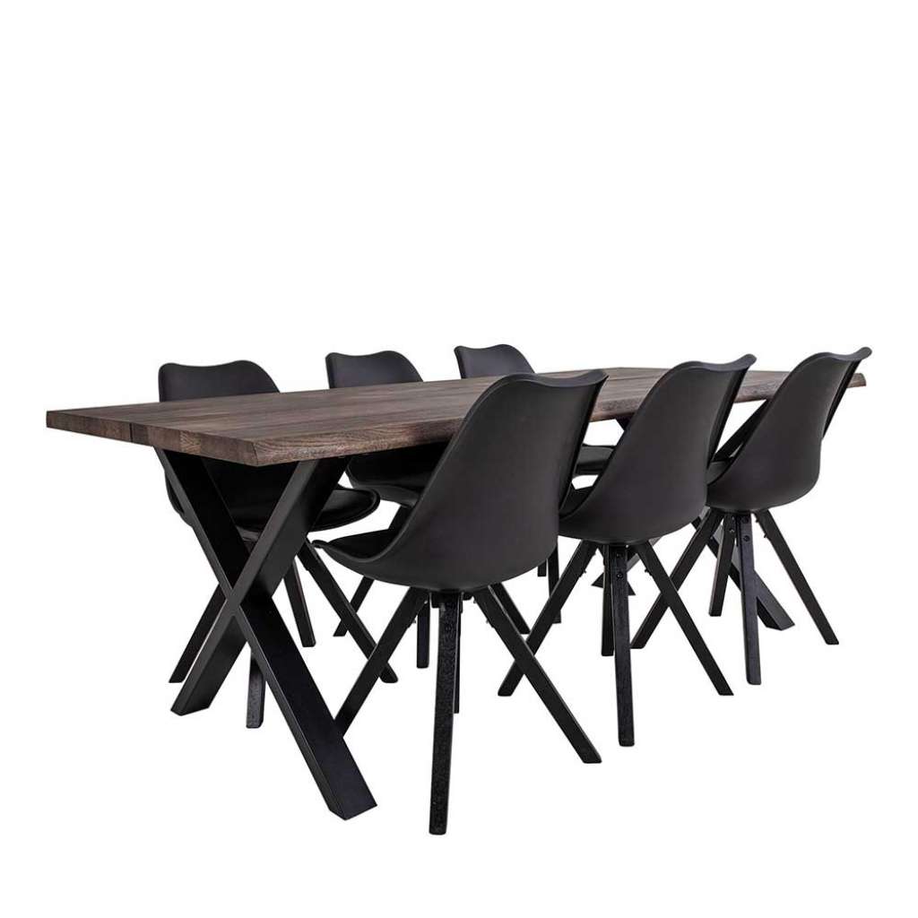 Esszimmersitzgruppe in Eiche dunkel und Schwarz Loft Design (7-teilig)