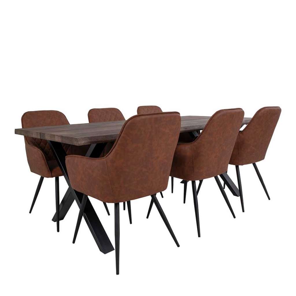Esszimmergarnitur in Eiche dunkel und Cognac Braun Loft Design (7-teilig)