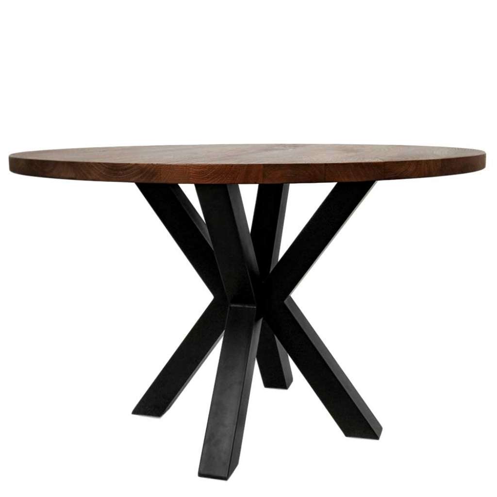 Runder Esszimmertisch im Loft Design Mangobaum Massivholz und Metall