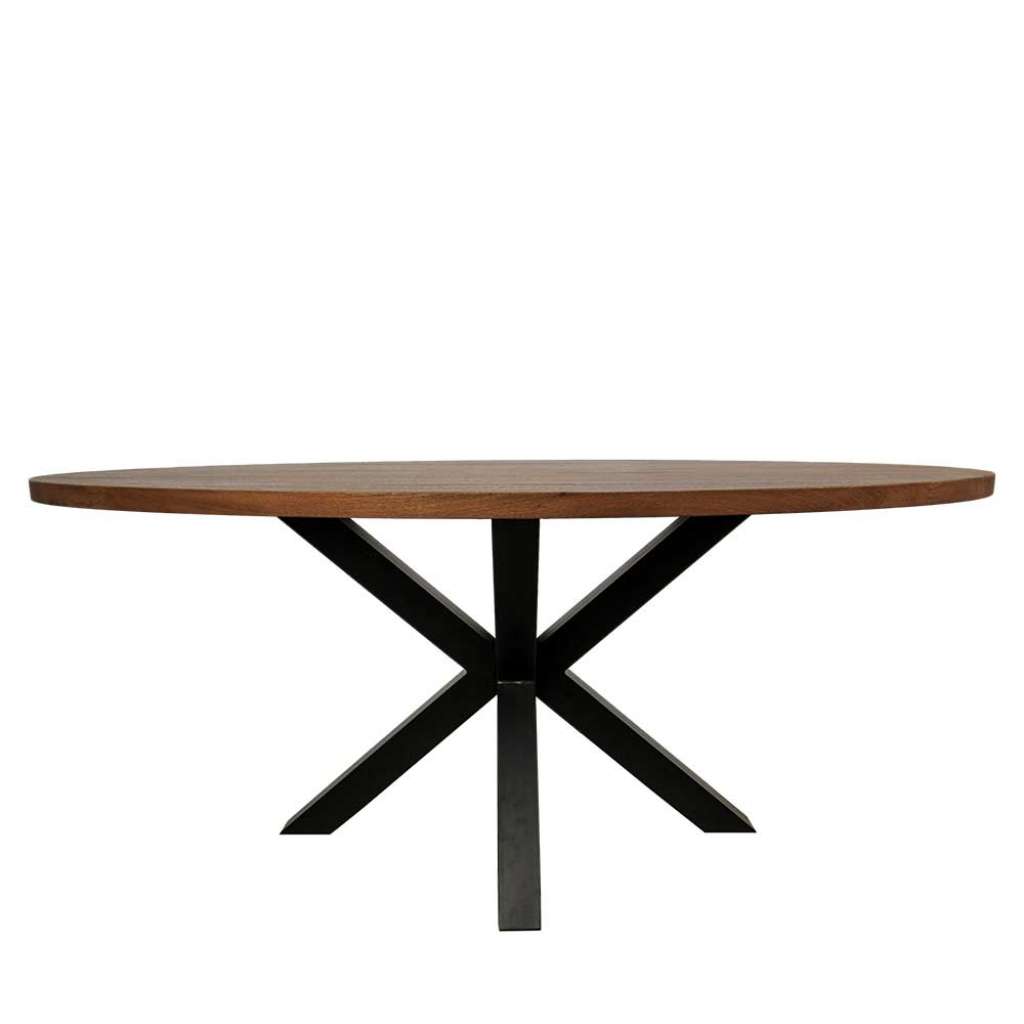 Loft Design Tisch aus Mangobaum Massivholz und Metall oval