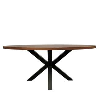 Loft Design Tisch aus Mangobaum Massivholz und Metall oval