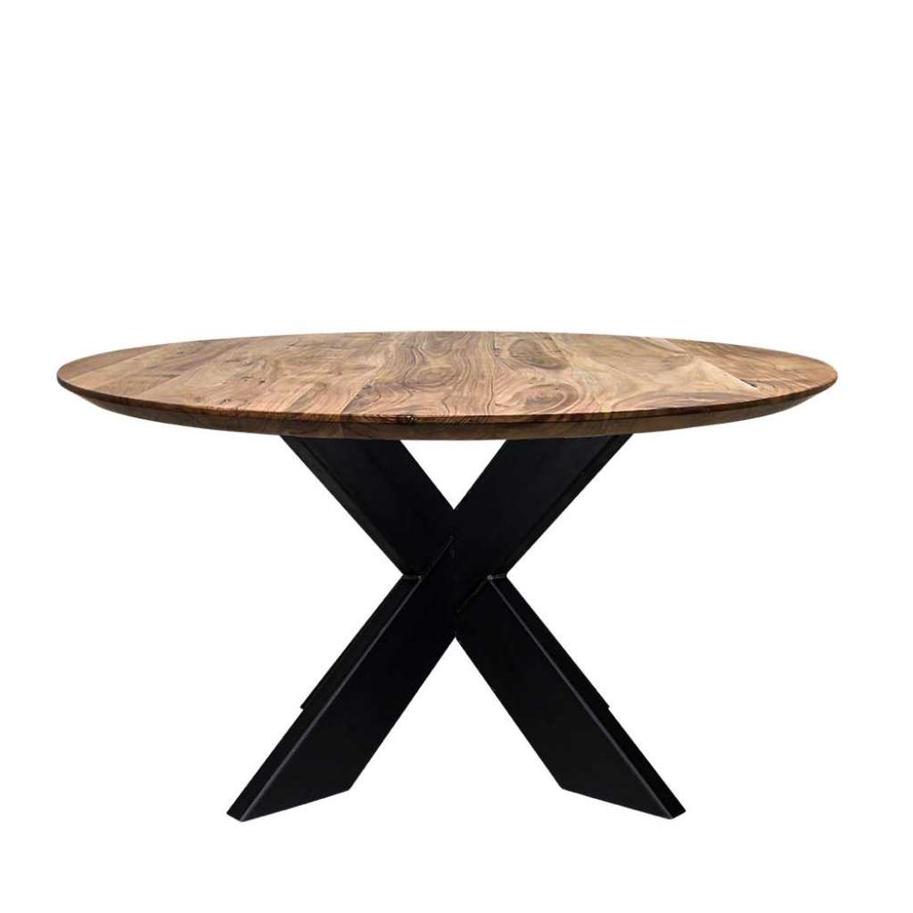 Runder Küchentisch aus Akazie Massivholz und Metall Loft Design