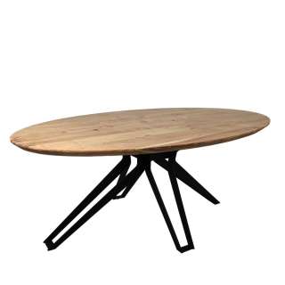 Loft Esstisch aus Akazie Massivholz und Metall oval