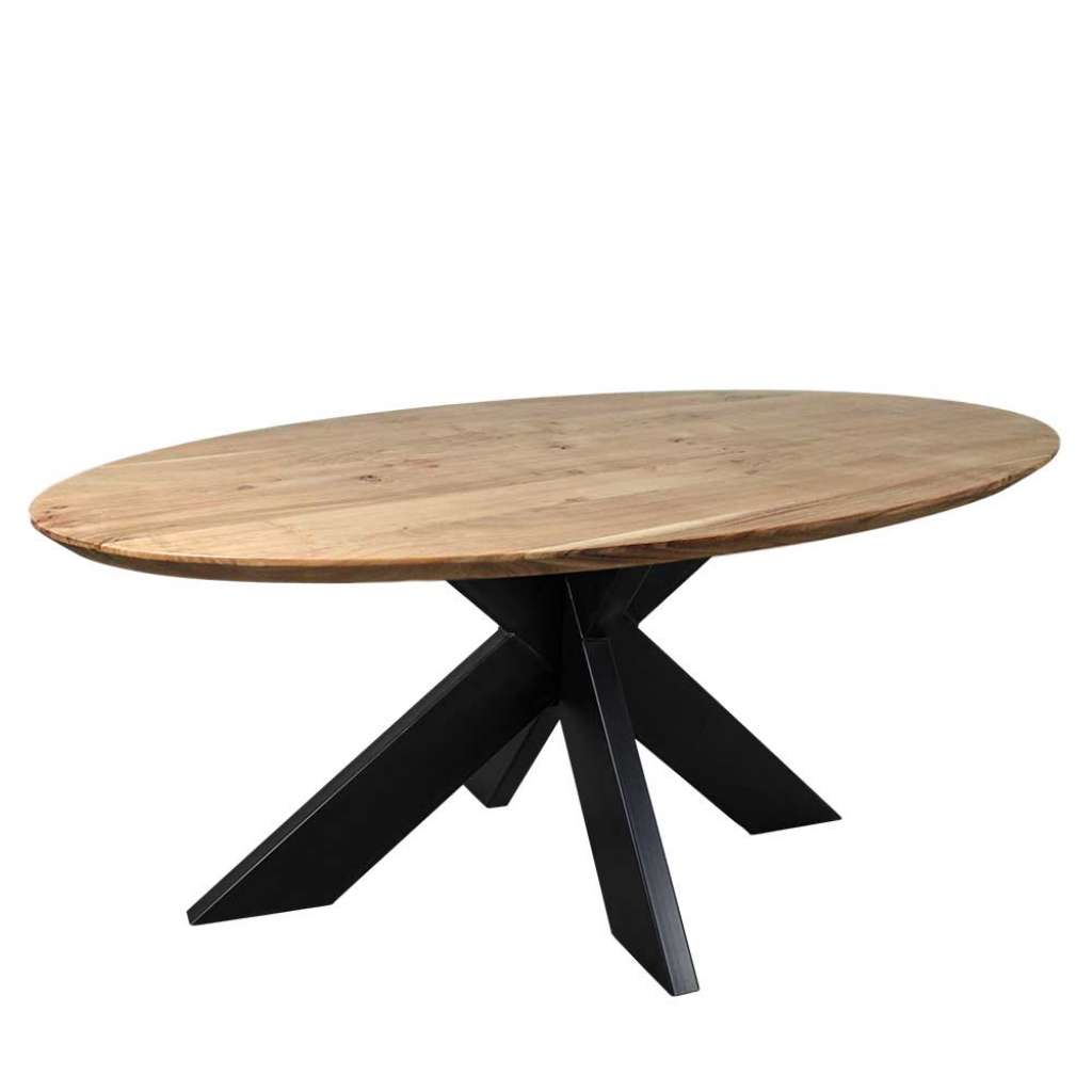 Ovaler Esszimmertisch aus Akazie Massivholz und Metall Loft Design