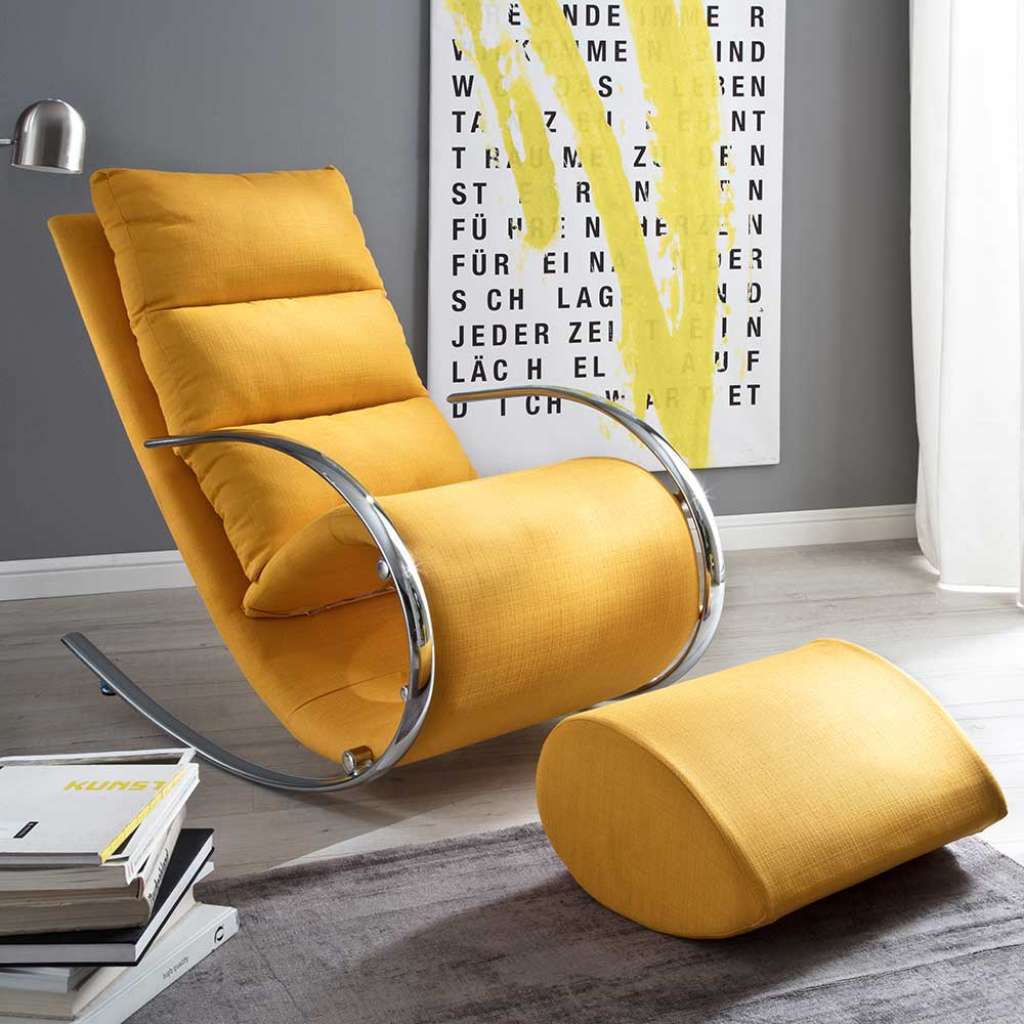 Design Schaukelstuhl in Gelb Webstoff Fußhocker (2-teilig)