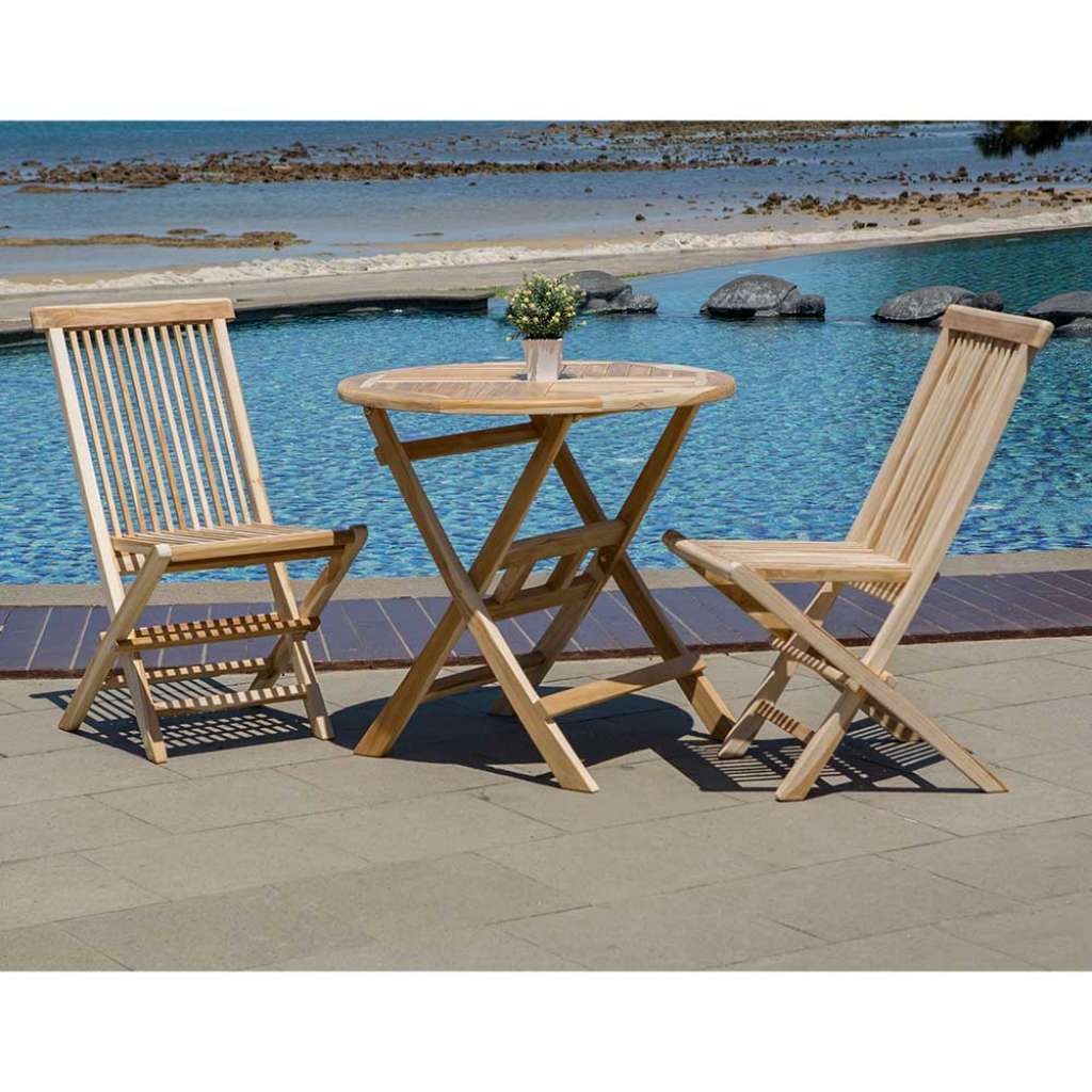 Klappbare Garten Sitzgruppe aus Teak Massivholz rundem Tisch (3-teilig)