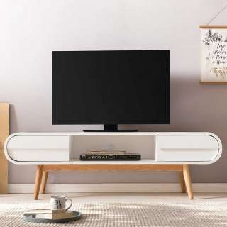Fernseher Tisch in Weiß und Eiche Massivholz Skandi Design