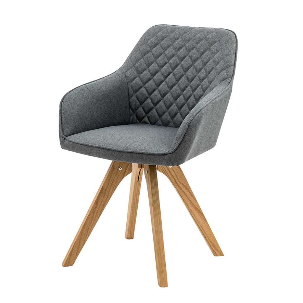 Armlehnen Polsterstühle in Grau Webstoff Eiche Massivholzgestell (2er Set)