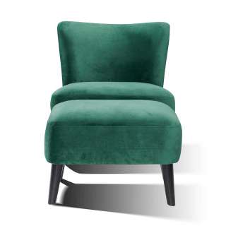 Sessel in Grün Samt Fußhocker (2-teilig)