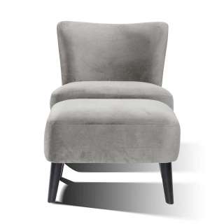 Samt Sessel mit Fußhocker Grau (2-teilig)