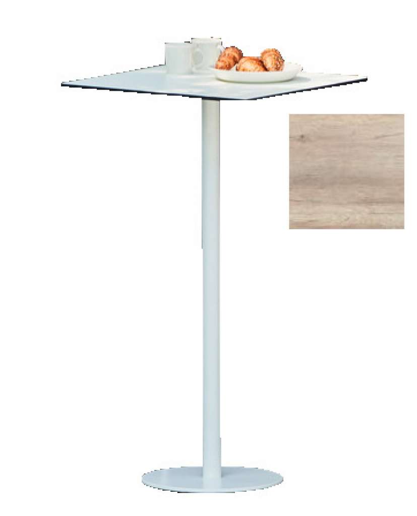 Way Tisch - Platte holzoptik - 60 x 60 cm - Gestell weiß - Säule Ø 5 cm - indoor