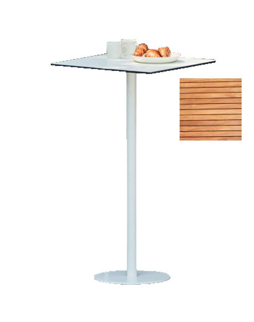 Way Bistrotisch - Platte Teak natur - 70 x 70 cm  - Gestell weiß - Säule Ø 5 cm - indoor