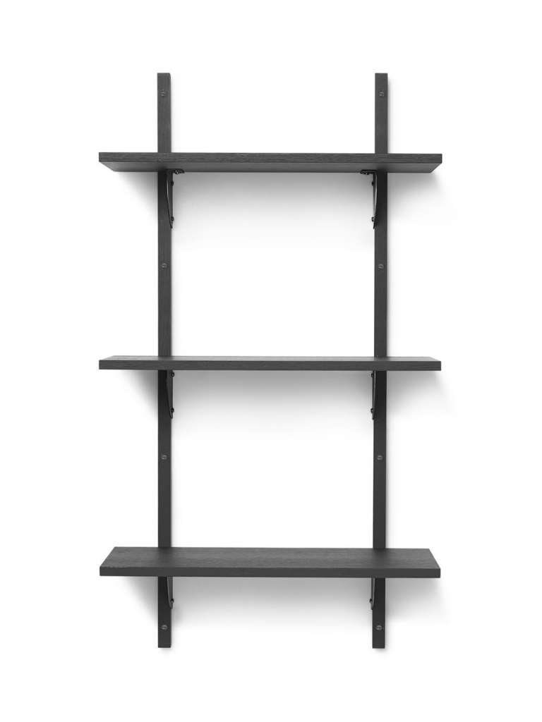 ferm LIVING - Sector Regal - 3 Regalböden schmal - schwarzes Messing - schwarze Esche - indoor