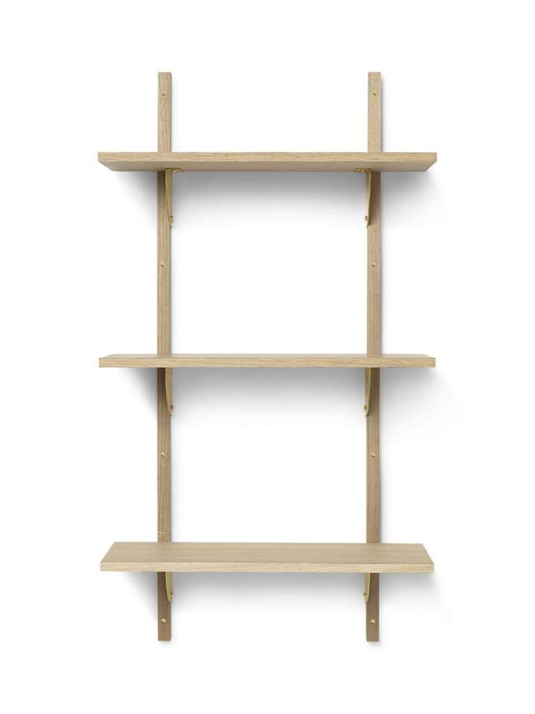 ferm LIVING - Sector Regal - 3 Regalböden schmal - Messing - Eiche - indoor