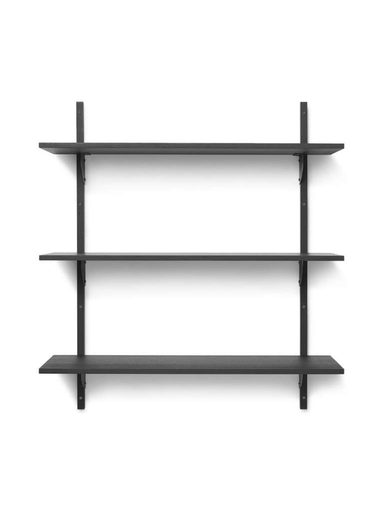 ferm LIVING - Sector Regal - 3 Regalböden breit - schwarzes Messing - schwarze Esche - indoor