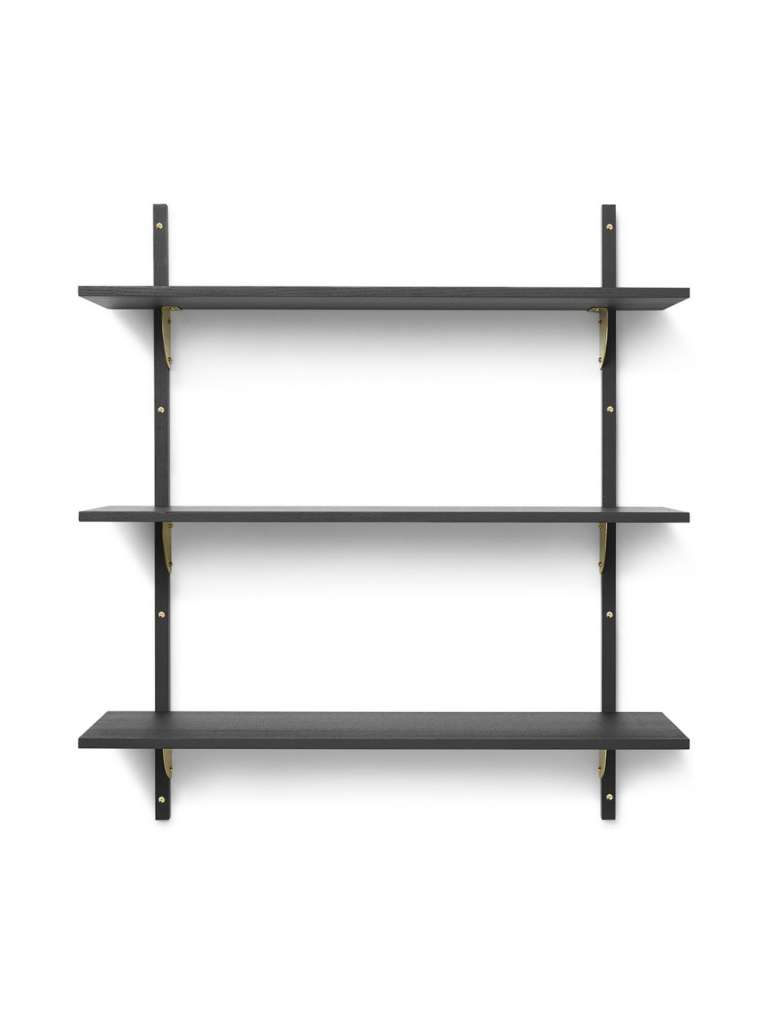ferm LIVING - Sector Regal - 3 Regalböden breit - Messing - schwarze Esche - indoor