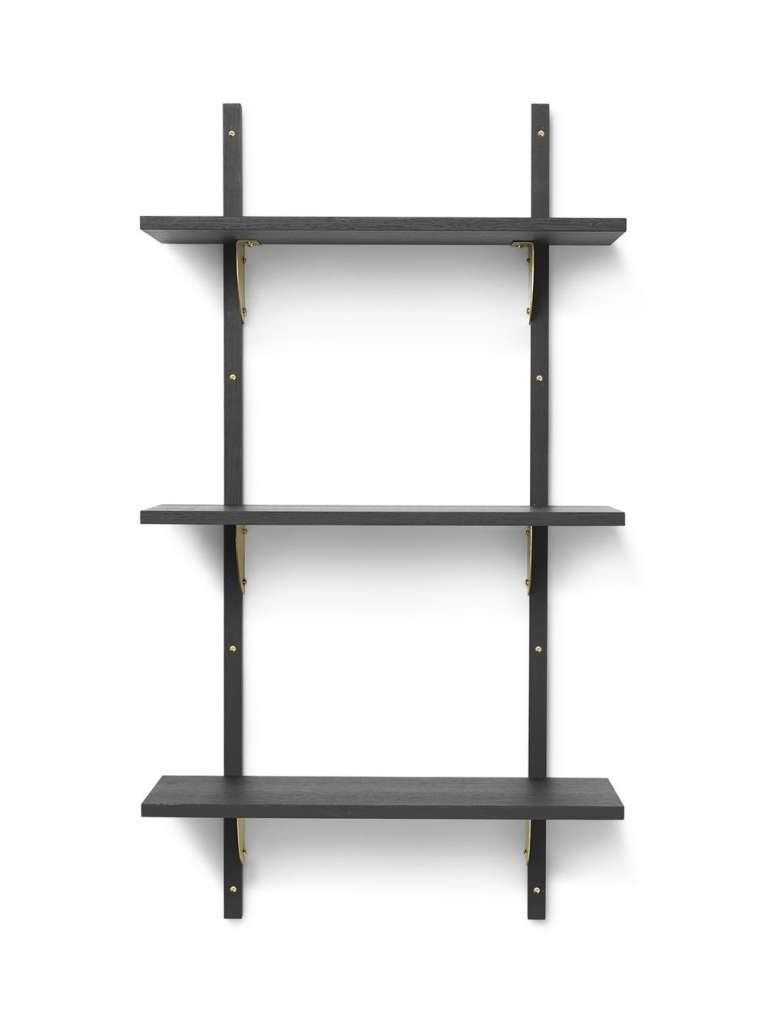 ferm LIVING - Sector Regal - 3 Regalböden schmal - Messing - schwarze Esche - indoor