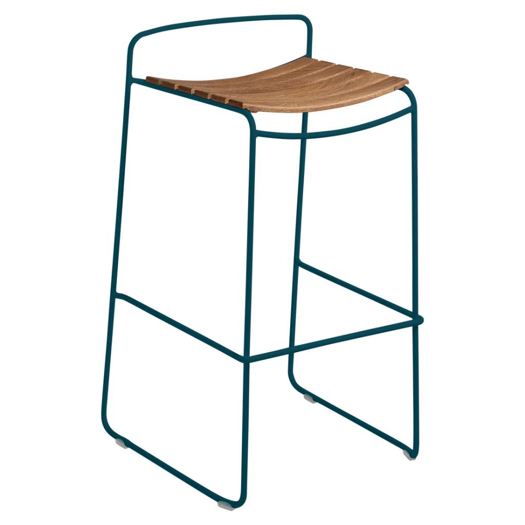 Fermob - SURPRISING Barhocker Teak - 21 Acapulcoblau - outdoor