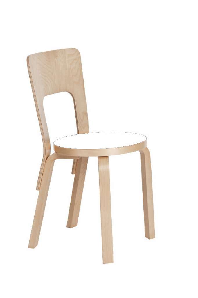 Artek - 66 Stuhl - Gestell Birke/Sitz Laminat weiß - indoor