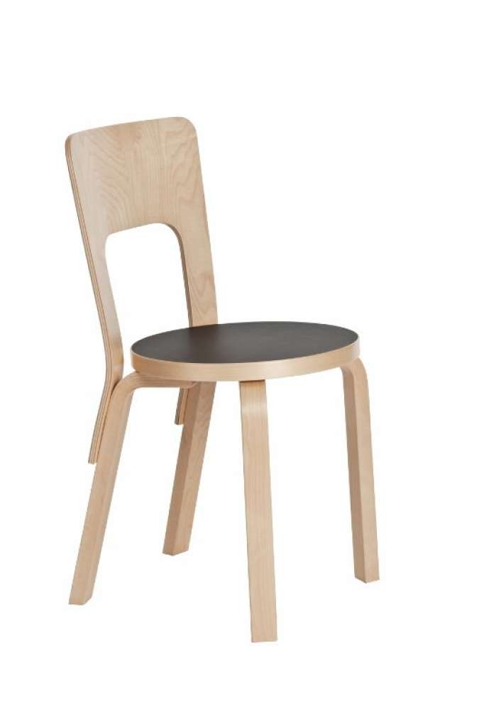 Artek - 66 Stuhl - Gestell Birke/Sitz Linoleum schwarz - indoor