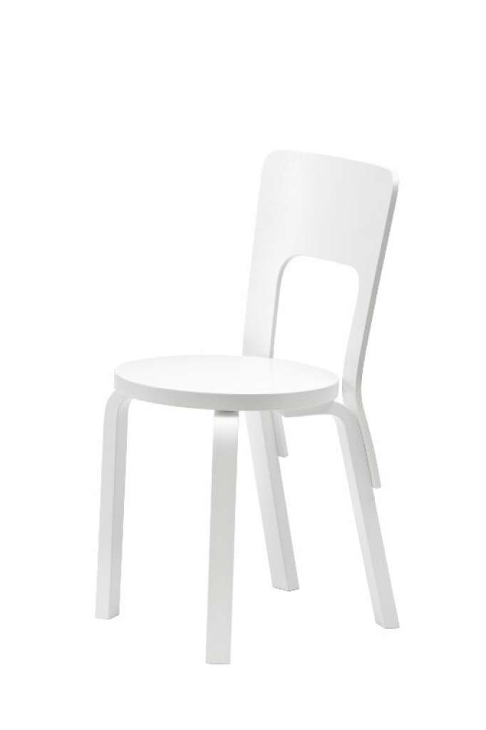 Artek - 66 Stuhl - Gestell Birke weiß lackiert/Sitz Birke weiß lackiert - indoor