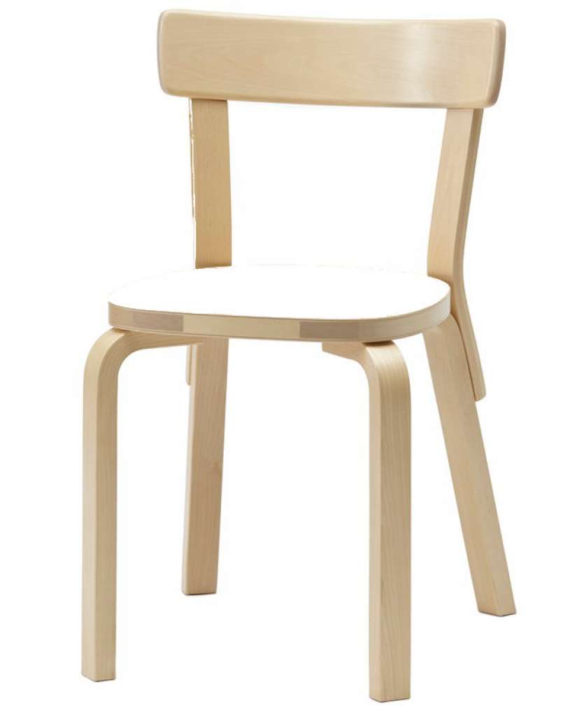 Artek - 69 Stuhl - Gestell Birke/Sitz laminat IKI weiß - indoor