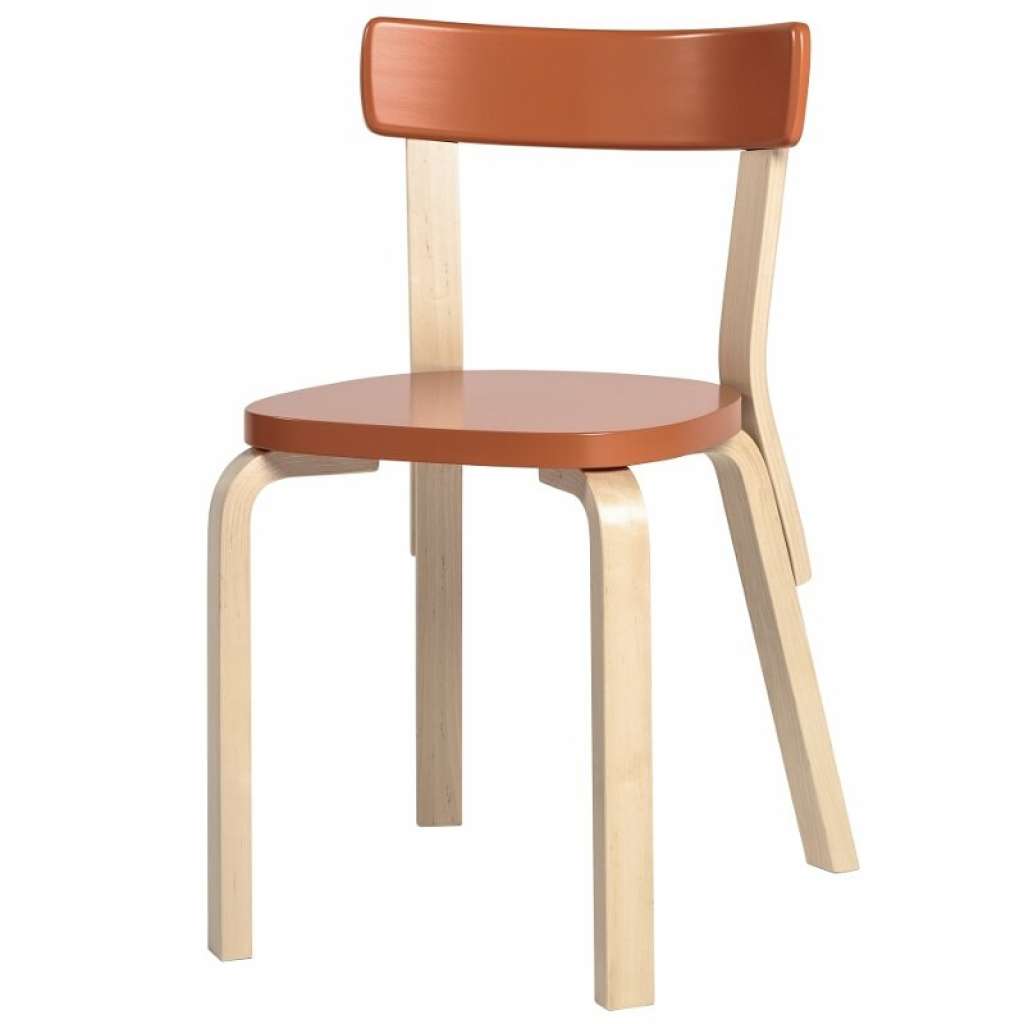 Artek - 69 Stuhl - Gestell Birke/Sitz orange/Rücken orange - indoor