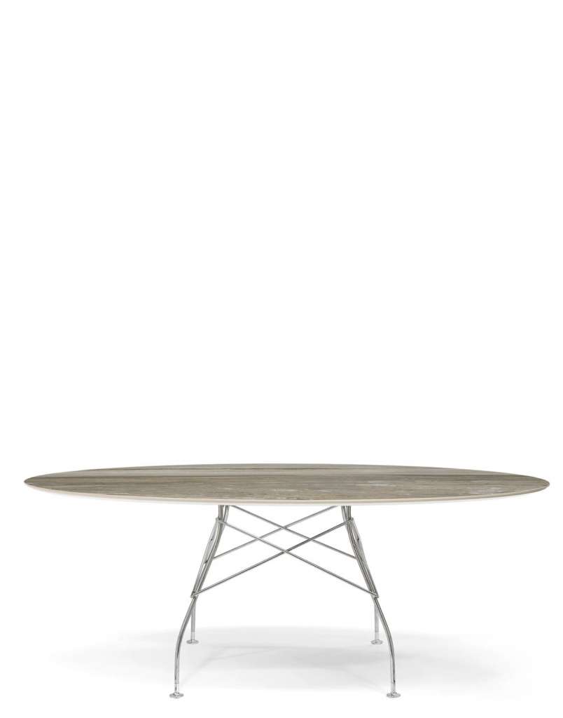 Kartell - Glossy Tisch - MG Tropical Grey - oval - Gestell chrome - indoor