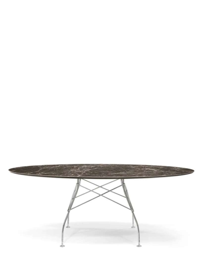 Kartell - Glossy Tisch - MM Brown Emperador - oval - Gestell chrome - indoor
