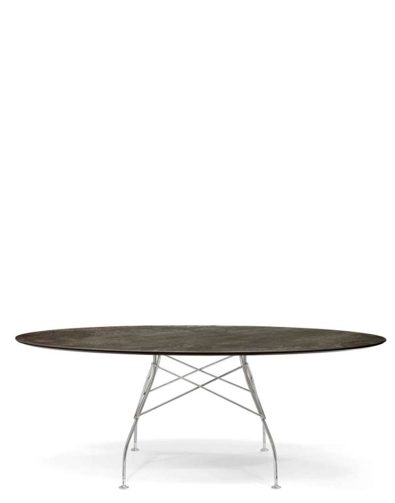 Kartell - Glossy Tisch - CN Aged Bronze - oval - Gestell chrome - indoor